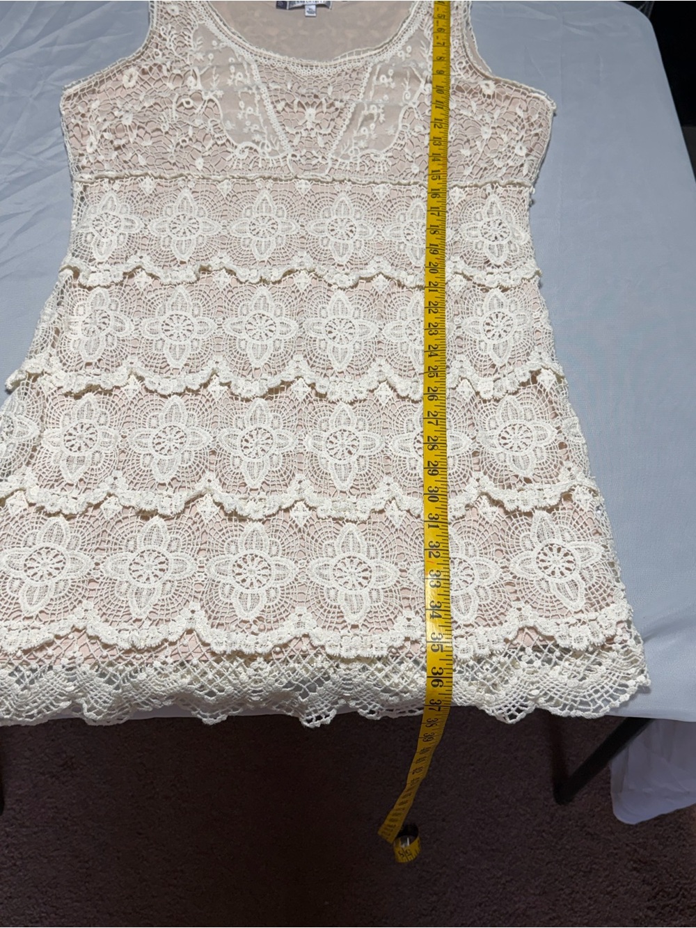 Jennifer Lopez Cream Crochet Shift Dress - Picture 4 of 5